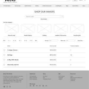 The Nooks Canada "Shop Our Makers" page wireframe